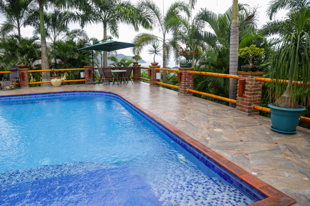 Pool deck overlooking Puerto Lopez and the Pacific Ocean