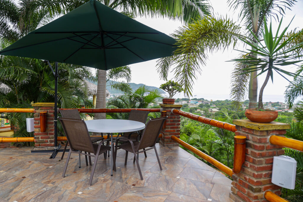 Pool deck overlooking Puerto Lopez and the Pacific Ocean